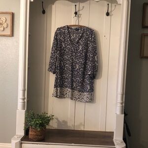 Ulla Popken Navy and White Floral Blouse worn once. Great shape!Cottage Core